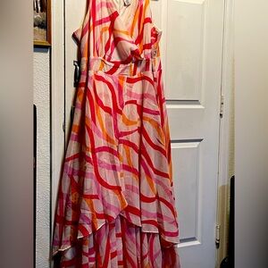 Vibrant Pink and Orange Maxi Dress